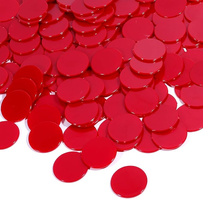 Coopay 1-1/5 inch Plastic Learning Counters Disks Bingo Chip Counting Discs Markers for Math Practice and Poker Chips Game Tokens, 200 Pieces(Red)