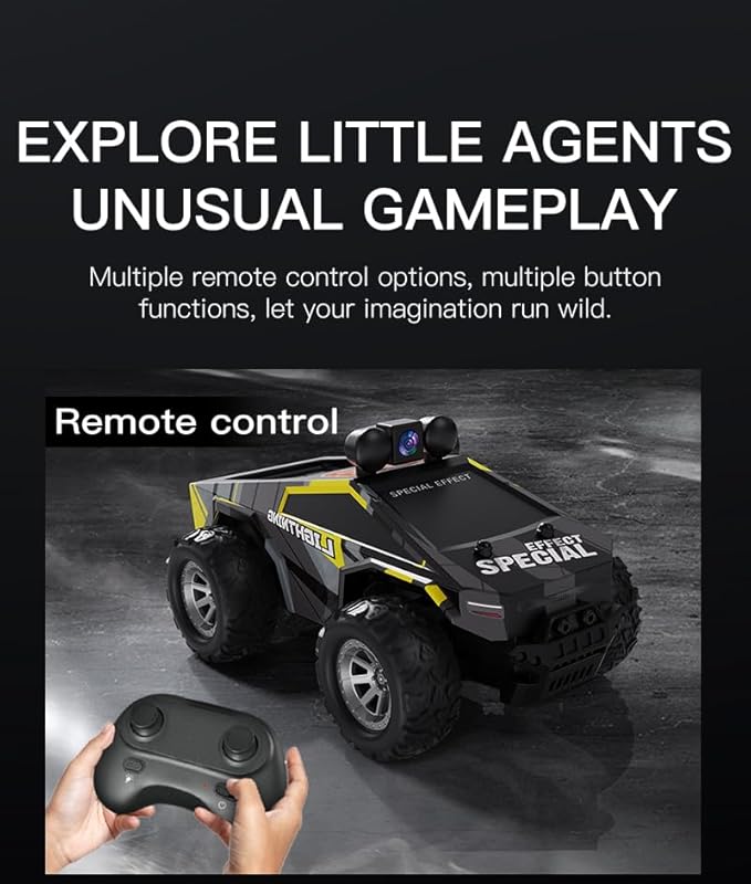 rc car with FPV Camera,Monster Trucks,1:28 Remote Control car Toys with LED Lights,2.4GHz,Real-Time Image Transmission,2 Rechargeable Batteries,Black/Yellow