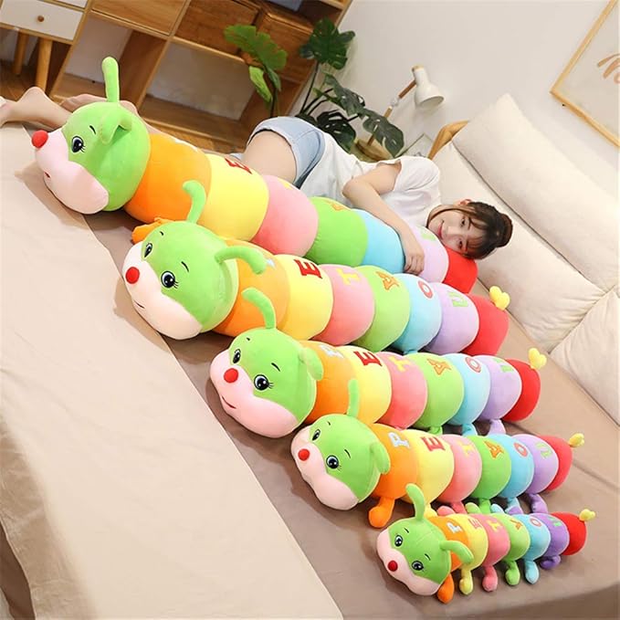 Multicolor Caterpillar Stuffed Animal Big Hugging Pillow Cute Plush Soft Pillow Doll,Giant Plush Toy,Gifts for Girl Boy Babies Birthday (43.3inch/110cm)