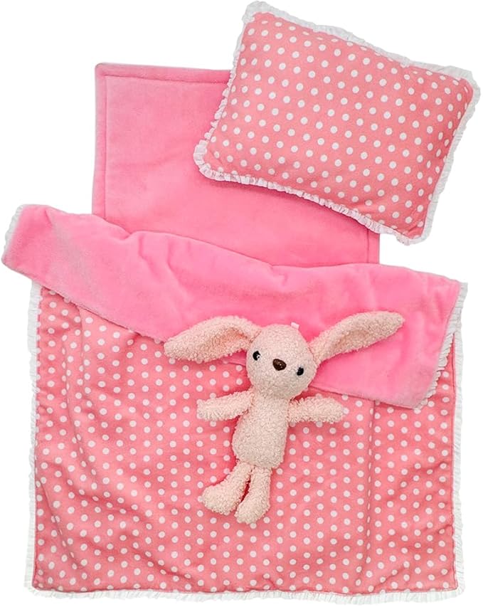 Baby Doll Accessories Bedding Set Soft Blanket Mattress Pillow Dolls Playset Fits 16-18 Inches American Doll Furniture Toy Girls and Boys (Pink)