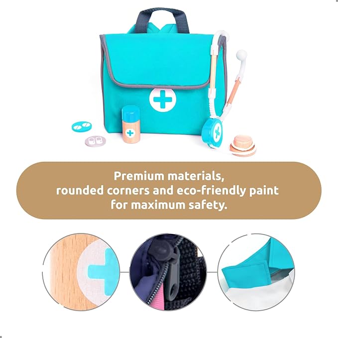 UMU® Wooden Doctor Kit for Kids – Doctor & Dentist Play Set for Toddlers with Dr Coat, Stethoscope, Tooth Model & More – Dress Up & Pretend Play – Medical Toy for Boys and Girls Ages 3 4 5 6