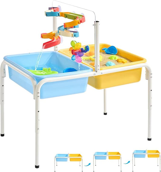 FUNLIO Toddler Sensory Table, Height Adjustable Sand and Water Table for Kids 3-6 Years, 4 in 1 Toddler Water Table with 2 Storage Bins, Acrylic Board & 16 Accessory Pieces, Indoor and Outdoor Play