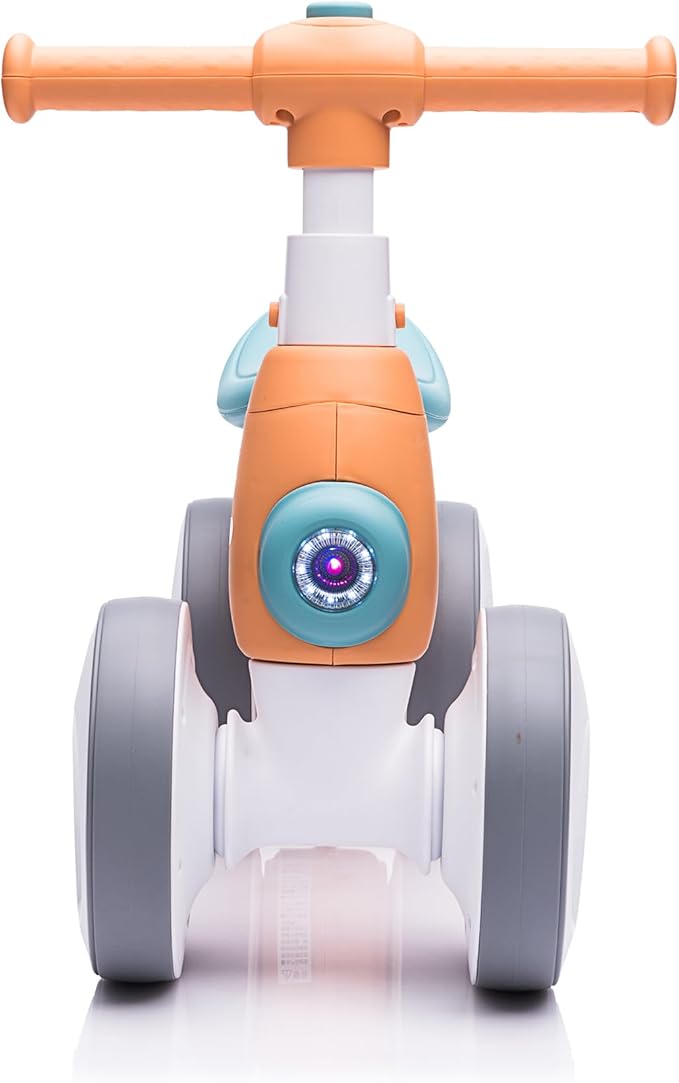 Baby Balance Bike 1 Year Old with Music, Lights, Bubble Machine, 4 Wheels Pedal-Less Toddler Ride on Toys for 12-36 Months Birthday Gift, Toddler boy Toys（Orange&Green）