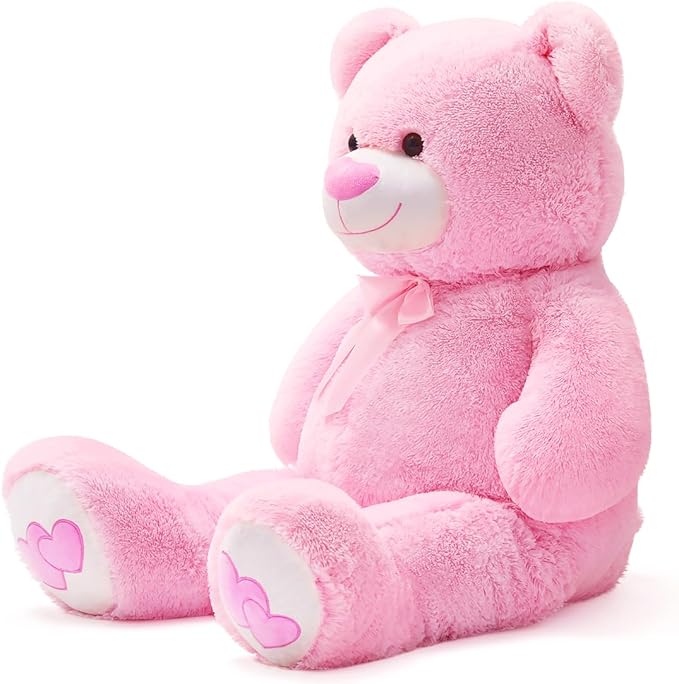 Big Teddy Bear 43.3 inch Giant Stuffed Animal Bears with Love Heart Cute Soft Large Plush Toy for Kids Girlfriend Valentine's Baby Shower, Pink