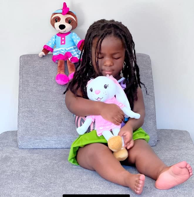 Playtime by Eimmie Soft Baby Doll Brie The Bunny - 14" Pink Bunny Plush Rag Doll with Embroidered Features for Girls, Boys, Toddlers & Infants - Educational Stuffed Animal for Imaginative Play