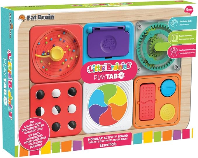Fat Brain Toys PlayTab Essentials, Modular Sensory Activity Board, Busy Board for Toddlers and Babies Ages 12 Months+