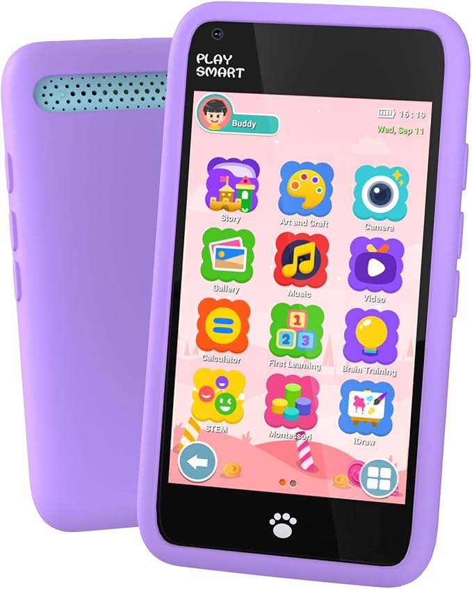 MOMILLA Kids Toys Smart Phone, Christmas Birthday Gifts for Girls Grandkids, 3.97" Kids Phone, 16 GB Mini Play Cell Phone, Toddler Toys for Girls Age 3 4 5 6 7 8 9 10 Years Old (Front Camera Only)