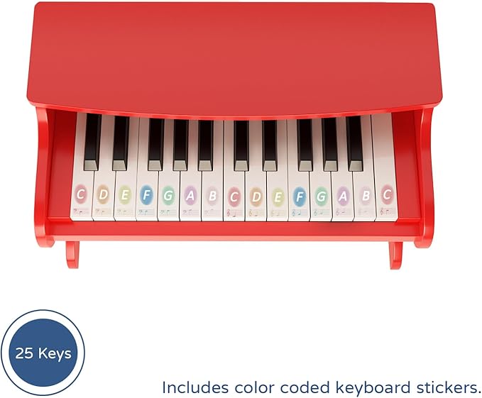 ZIPPY Kids Piano Keyboard, 25 Keys Digital Piano for Kids, Mini Music Educational Instrument Toy, Wood Toy for Toddlers Girls Boys (Red)