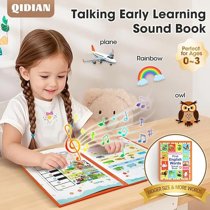 My First English Words Sound Book – 470+ Words, Audio Books for Kids 100 Book English Learning Talking Interactive Toddlers Early Educational Electronic Musical Toy(Two-Book Set)