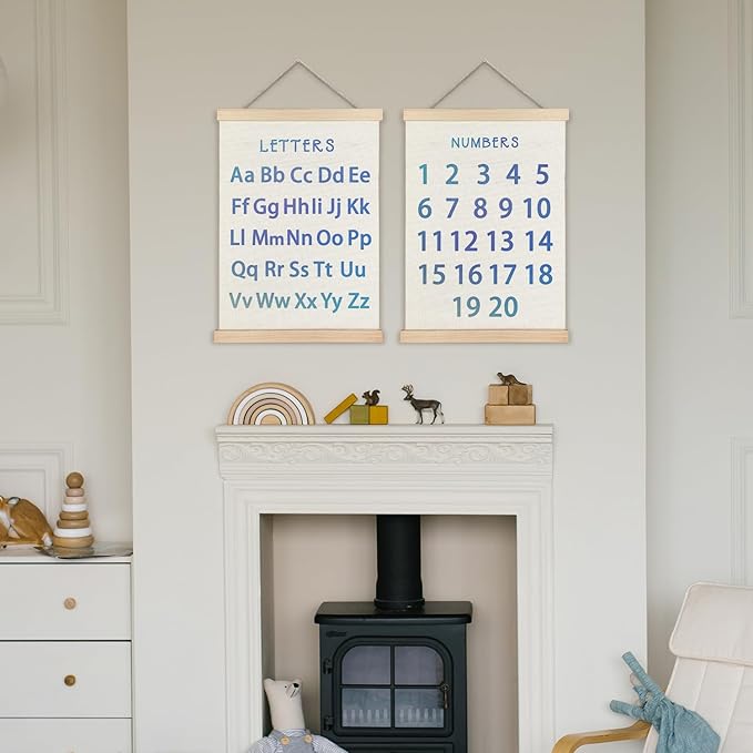 Supwhd Classroom Wall Decor, Numbers and Alphabet Educational Wall Art Poster, Alphabet ABC Numbers from 1 to 20 Poster Wall Decor for Toddler Kids Room Playroom Classroom, 12x16 Set of 2（Blue）