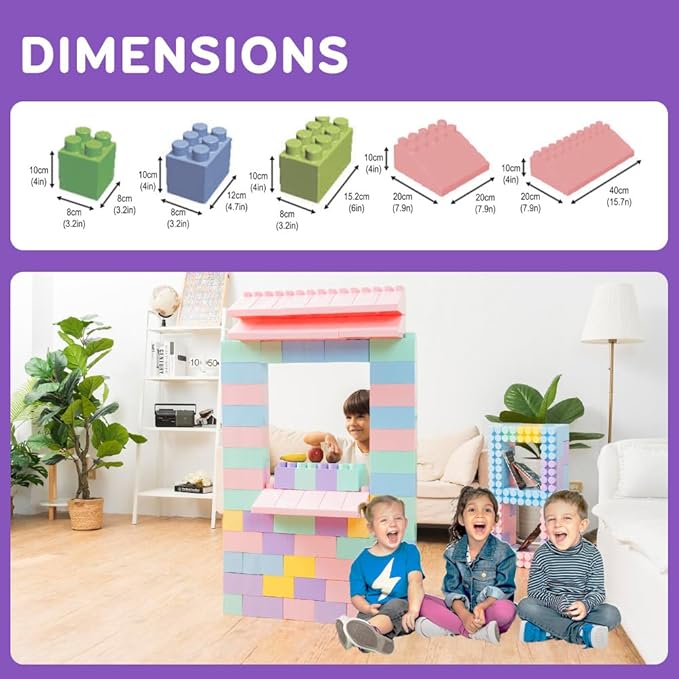 PLATPORTS 86-Piece Pastel Jumbo Big Blocks – Giant XL Pastel Building Blocks for Kids Ages 2–8, Large Plastic Construction Set for Indoor & Outdoor Play