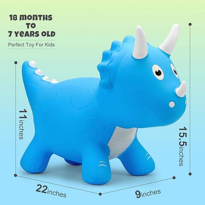 PlayZap Dinosaur Bouncy Horse Hopper, Bouncy Animals Hopper for Toddlers, Inflatable Jumping Ride on Dinosaur Triceratops Hopper, Kids Hopping Toys for 18M 2 3 Years Old Kids Boys Girls Gifts