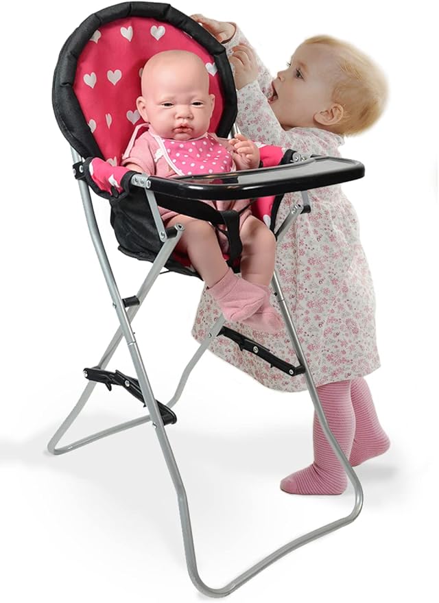 Foldable Baby Doll High Chair, Baby Doll Accessories, Dolls & Accessories Highchair Stuff for 18 Inch Doll, Doll High Chair Toy Set for Toddlers 3 Year Old Girls, 5+ Year Old Girl Doll Furniture Toys