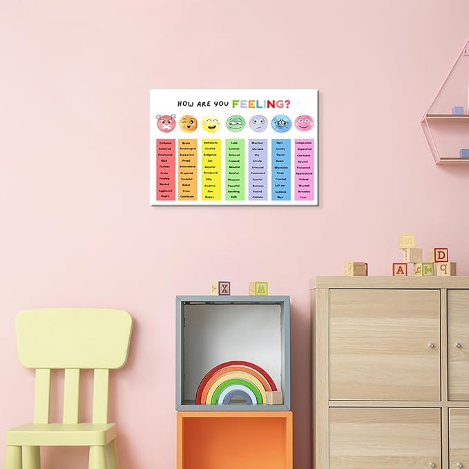 uoyien Feelings Chart For kids Mental Health Posters Help Students Understand Emotions Poster Calm Corner Special Education Classroom Decorations Preschool Classroom Supplies Wood Framed 16x24in
