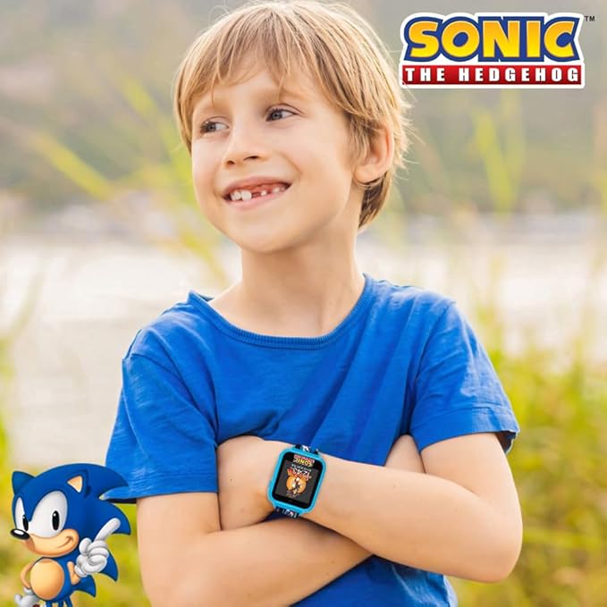 Sonic the Hedgehog Kids Smart Watch - Interactive Touchscreen with Games, Selfie Camera, Step Tracker, Alarm, and Printed Silicone Strap - Fits Wrists 5.5" to 8.0"