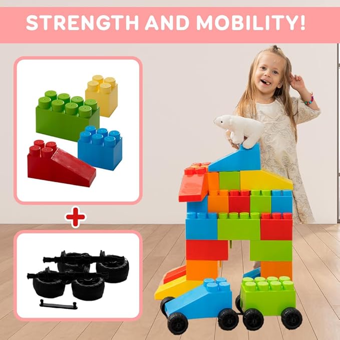 PLATPORTS 48-Piece Jumbo Big Building Blocks – Giant XL Large Plastic Blocks for Kids Ages 2–8, Indoor & Outdoor Construction Play Set
