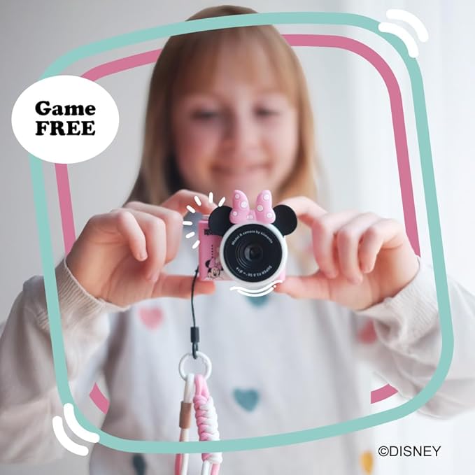 Minnie Mouse Mini Kids Toy Digital Camera & Video Camcorder for Ages 3-5, Teens and Adults, Selfie Lens, 20+ Filters, 12MP, 32GB, 1.55" Screen, Hand Made Strap - Model A by kiimento