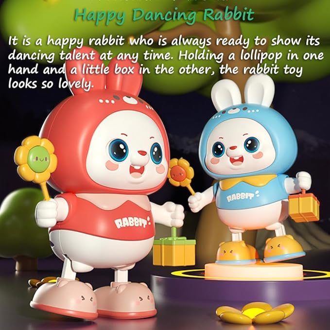 Miracland Dancing Rabbit Toy, Lovely Dancing Rabbit Toy Electric Rabbit Musical Toy for Kids with Dynamic Music & Cool Lights| Legs Move Sideways| Body Twist (Blue)