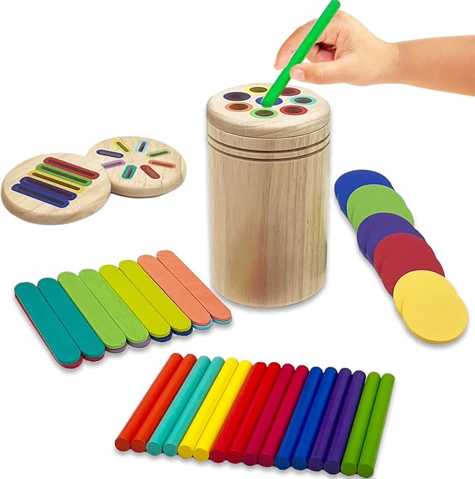 Wooden Montessori Baby Toddler Toys: 3 in 1Learning Fine Motor Skills Sensory Toys for Toddlers 3-5, Educational Color Sorting Preschool Learning Activities Boys Girls Gifts (3 in 1)