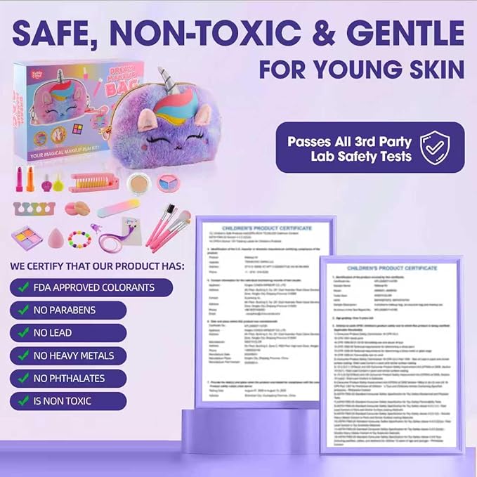 21Pcs Kids Makeup Kit for Girl, Princess Toys Real Washable Cosmetic Set with Oversized Fluffy Purse, Kids Makeup Sets for Girls, Play Make Up Birthday Gifts for 3 4 5 6 7 8 9 10 11 12 Years Old Kid