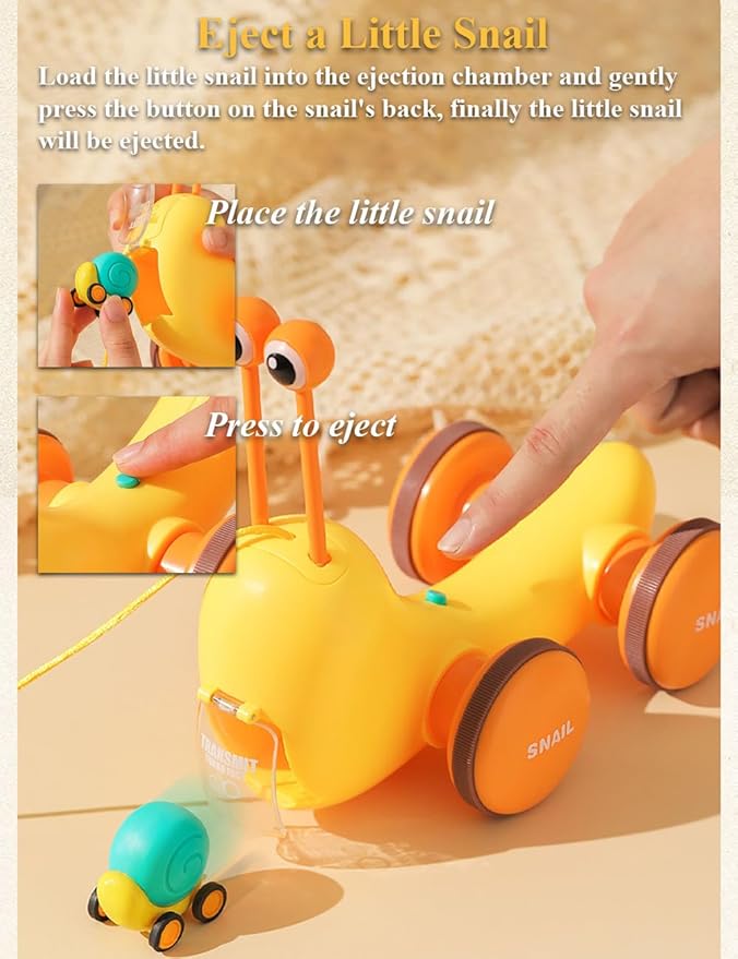 Multifunctional Pull and Go Snail Toy, Fun Xylophone Toy for Babies, Snail Spinning Gears Toy, Detachable Snail Toy with Functiona of Ejecting Little Snail for Toddlers (Cyan)