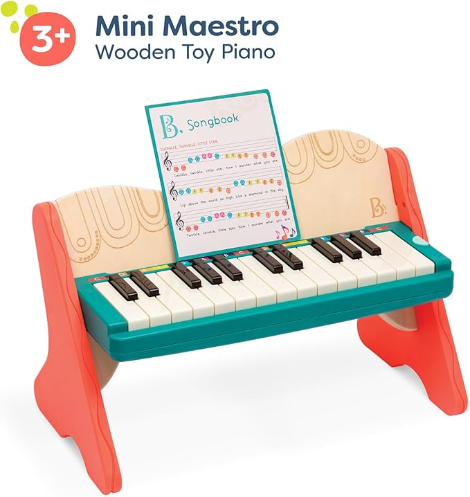 B. toys – Wooden Toy Piano for Toddlers, Kids – Color – Coded Keys with Songbook – Musical Instrument for Early Learning & Creativity – 3+ Years – Mini Maestro