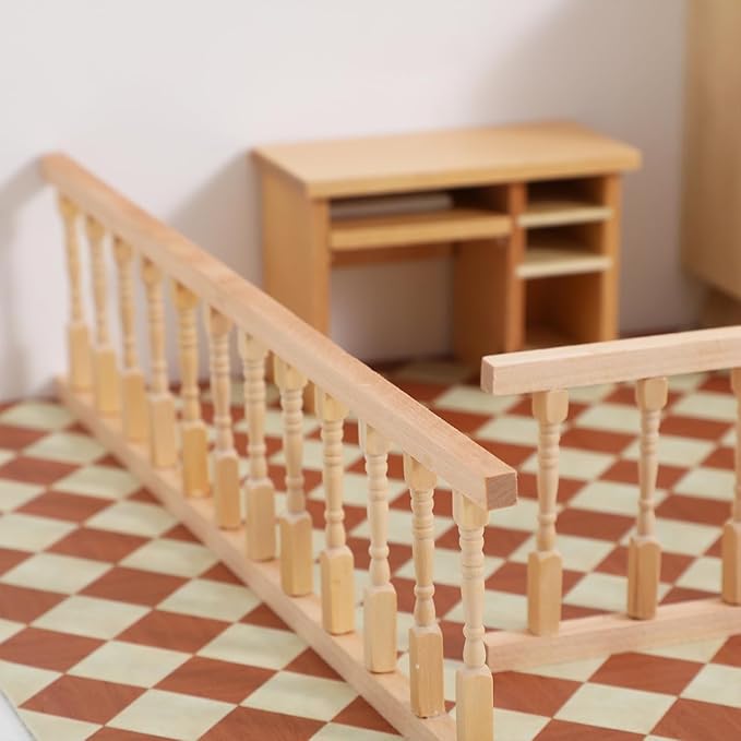 2Pcs Dollhouse Handrail 1:12 Wooden Mini Railing Dollhouse Fence Mini Handrail for Miniature Props Doll House Furniture Decoration
