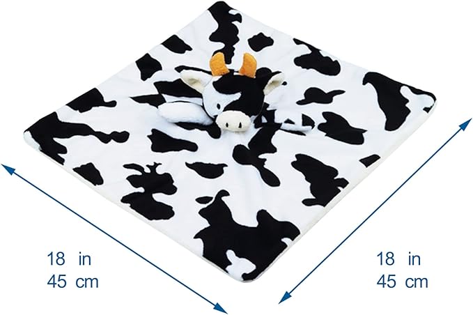 Baby Cow Soft Stuffed Animal Security Blanket, Plush Cow Character Lovey Blanket, Baby Shower/Nursery Gift, Newborn Infant Toddler Snuggle Blankie for Boys Girls, Orange Horns, 18 Inches
