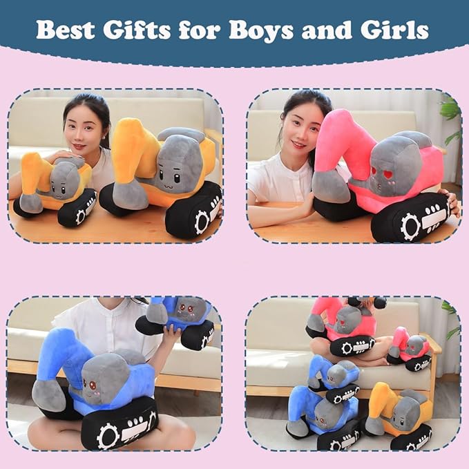 ELAINREN Simulation Yellow Excavator Plush Toy Cool Digger Stuffed Gifts for Boys Cartoon Construction Truck Plushie Car Gifts/26x23cm