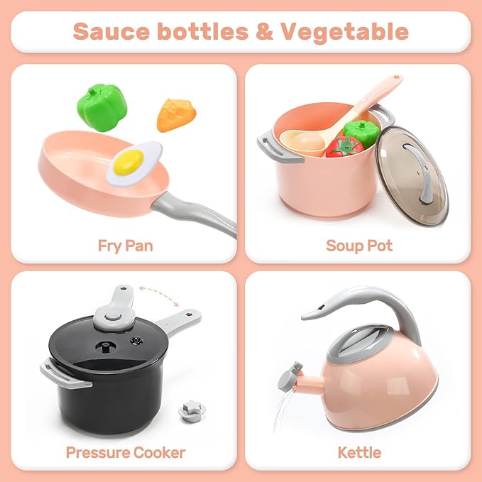 CUTE STONE Play Kitchen Accessories Set, Kids Cooking Toys Set with Play Pots and Pans, Electronic Induction Cooktop with Sound and Light, Cookware Utensils Kids Kitchen Set Kitchen Toys for Kids