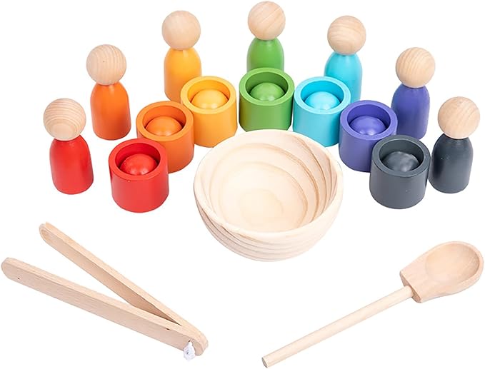 Montessori Wooden Balls in Cups, Toddler Color Sorting Toys and Matching Game, Preschool Learning Activities Educational Fine Motor Skill Toy for Kids