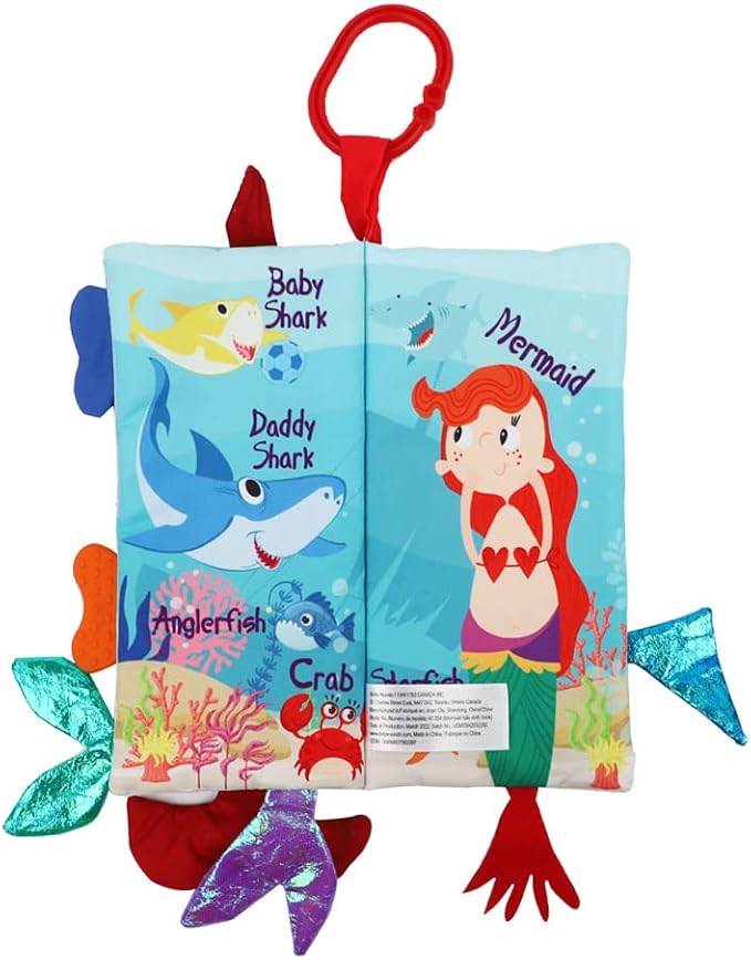 Fish Baby Books Toys 0-6-12-18 Months,Touch Feel Crinkle Cloth Books For Babies Infant Newborn 0-3 Months Baby Girl Boy Shower Gifts Toys,Soft Teething Stroller Toy,Easter Gift Items-Mermaid