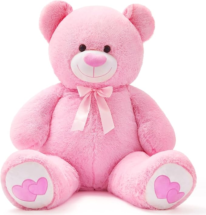 Big Teddy Bear 43.3 inch Giant Stuffed Animal Bears with Love Heart Cute Soft Large Plush Toy for Kids Girlfriend Valentine's Baby Shower, Pink