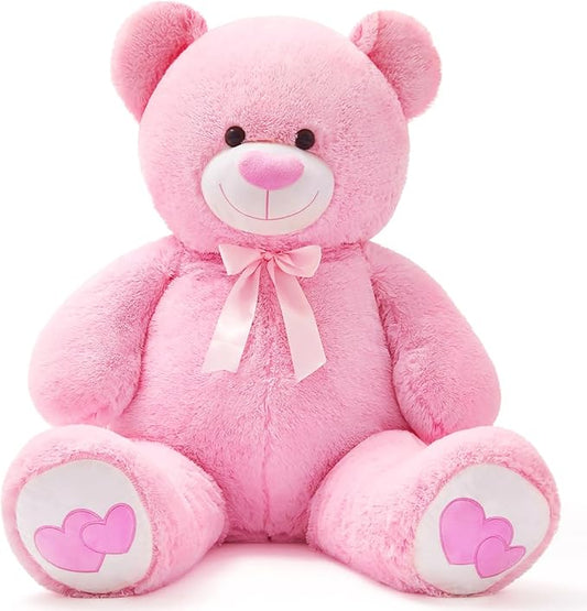 Big Teddy Bear 43.3 inch Giant Stuffed Animal Bears with Love Heart Cute Soft Large Plush Toy for Kids Girlfriend Valentine's Baby Shower, Pink