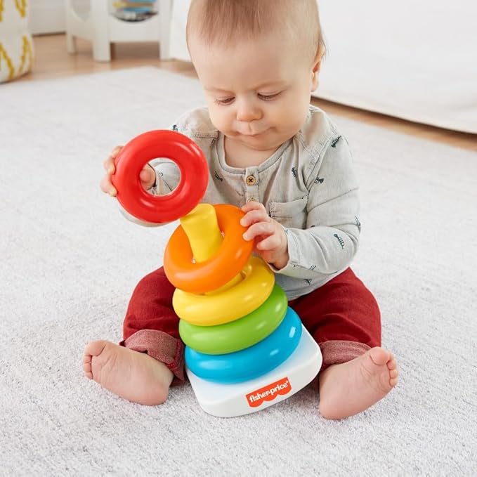 Fisher-Price Baby Stacking Toy Rock-A-Stack, Roly-Poly Base with 5 Colorful Rings for Ages 6+ Months