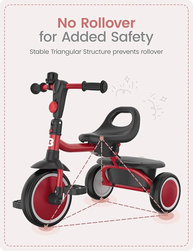 besrey Toddler Tricycle with Bell, Kids Tricycle Age 18 Months to 5 Years, Kids Trike, Toddler Bike for 1.5-5 Year Olds, Baby Trike, Gifts & Toys for Boys & Girls, Red