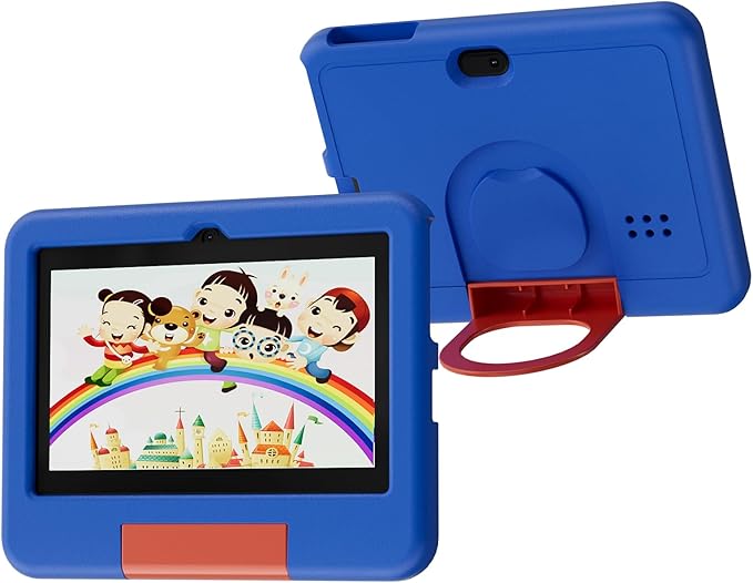Kids Tablet, 7 inch Android Tablet for Kids, 4GB RAM 32GB ROM 1TB Expand, Toddler Tablets with Parental Control, IPS Screen, Dual Camera, Educational, Games, Shockproof Case for Boys/Girls (Blue)
