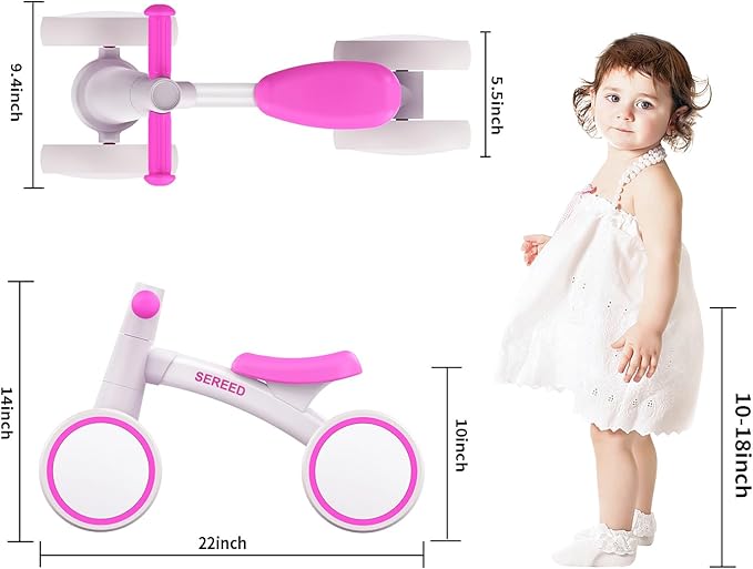 SEREED Baby Balance Bike for 1 Year Old Boys Girls 12-24 Month Toddler Balance Bike, 4 Wheels Toddler First Bike, First Birthday Gifts