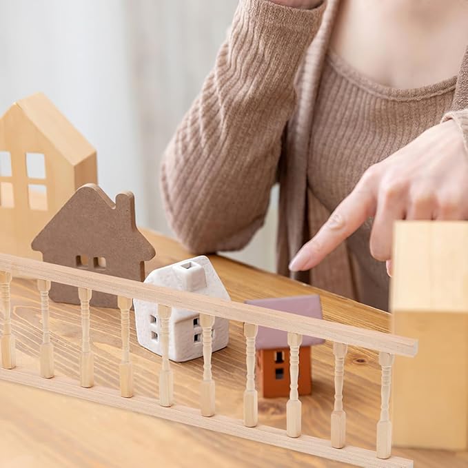 2Pcs Dollhouse Handrail 1:12 Wooden Mini Railing Dollhouse Fence Mini Handrail for Miniature Props Doll House Furniture Decoration