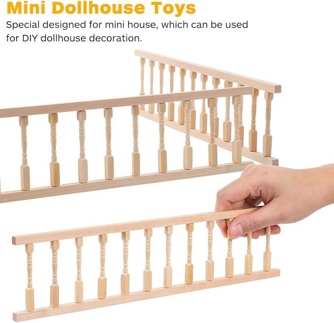 2Pcs Dollhouse Handrail 1:12 Wooden Mini Railing Dollhouse Fence Mini Handrail for Miniature Props Doll House Furniture Decoration