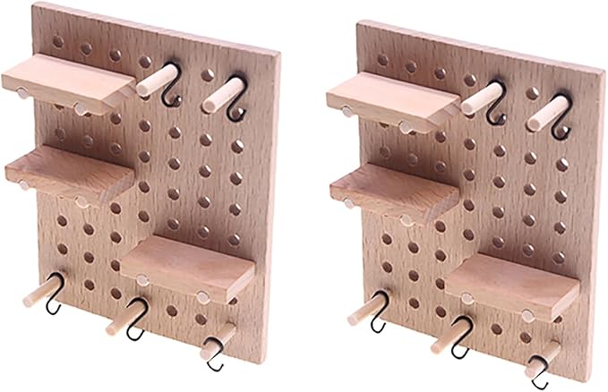 LOGOFUN 2pcs Solid Wood Miniature Wall Pegboard for Bjd Dollhouse Scene Storage Props and Decorations Accessories