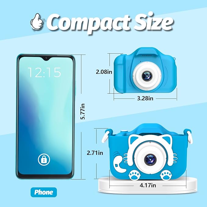 Goopow Kids Camera Toys for 3-8 Year Old Girls Boys,Children Digital Video Camcorder Camera with Cartoon Soft Cover, Best Chritmas Birthday Festival Gift for Kids - 32G SD Card Included