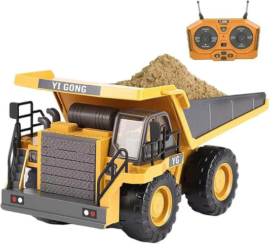 Remote Control Dump Truck Toy for Kids, 9 Channel RC Construction Vehicle Toys with Metal Bed and Light/Music, Birthday Gifts Ideas for Boys Age 6 7 8 9 10 Year Old and up