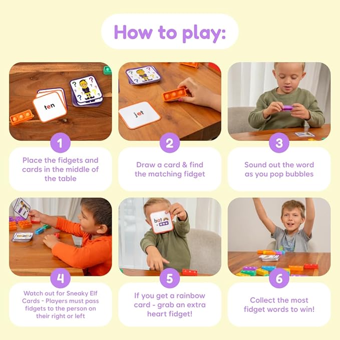 THE FIDGET GAME Sneaky Elves, CVC Sight Words Game, Pop Sensory Toy to Learn and Spell, Educational Kindergarten Classroom Activities, Multisensory Reading and Phonics Flash Cards for Kids 3+ Years