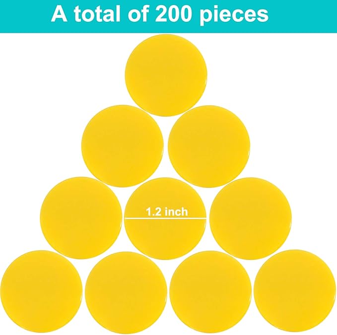 Coopay 1-1/5 inch Plastic Learning Counters Disks Bingo Chip Counting Discs Markers for Math Practice and Poker Chips Game Tokens, 200 Pieces(Yellow)