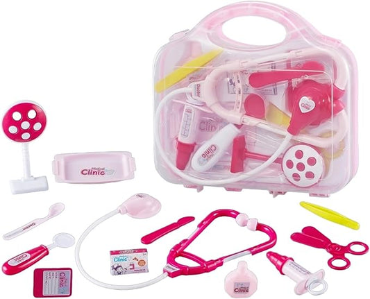 Toddler Doctor Kit - 12 Pieces & Carry Case - Dr Pretend Play Medical Toys, Kids Doctor Play Set for 3 4 5 6 7 8 Year Old Girl Birthday Gifts (Pink)