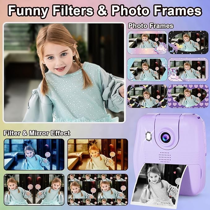 GKTZ Kids Camera - 1080P Instant Digital Print Camera for Kids - Christmas & Birthday Gifts for 3-12 Year Old Girls and Boys, Portable Toy with 32GB SD Card & 3 Roll of Printing Paper - Ultimate