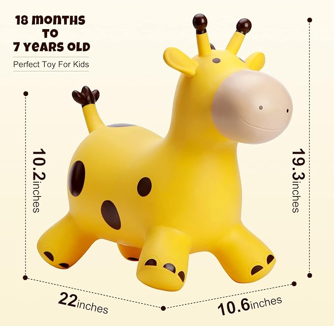 PlayZap Giraffe Bouncy Horse Hopper, Bouncy Animals Hopper for Toddlers, Inflatable Jumping Ride on Bouncer, Kids Hopping Toys for 18M 2 3 Years Old Kids Boys Girls Gifts