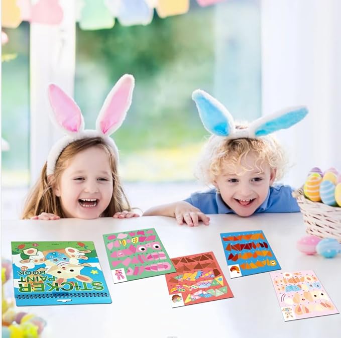 TPQKA Easter Sticker Book for Kids Ages 4-8 Crafts Rabbit Eggs Stickers Numbers Paint Books Gifts for Kid Boys Girls School Party Favors Basket Stuffers Car Travel Activity Toy