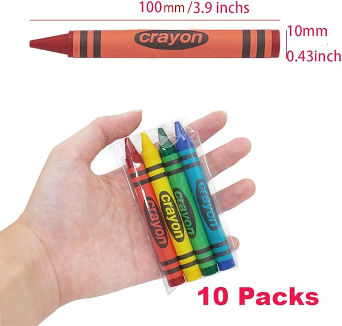 10 Sets of 4 Packs (40 count) Large Size Crayons - Mini Crayon Packs for Kids Party Favors, School Supplies for Teachers & Travel Crayons